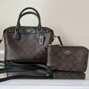Coach Brown Signature Handbag and Wristlet Set